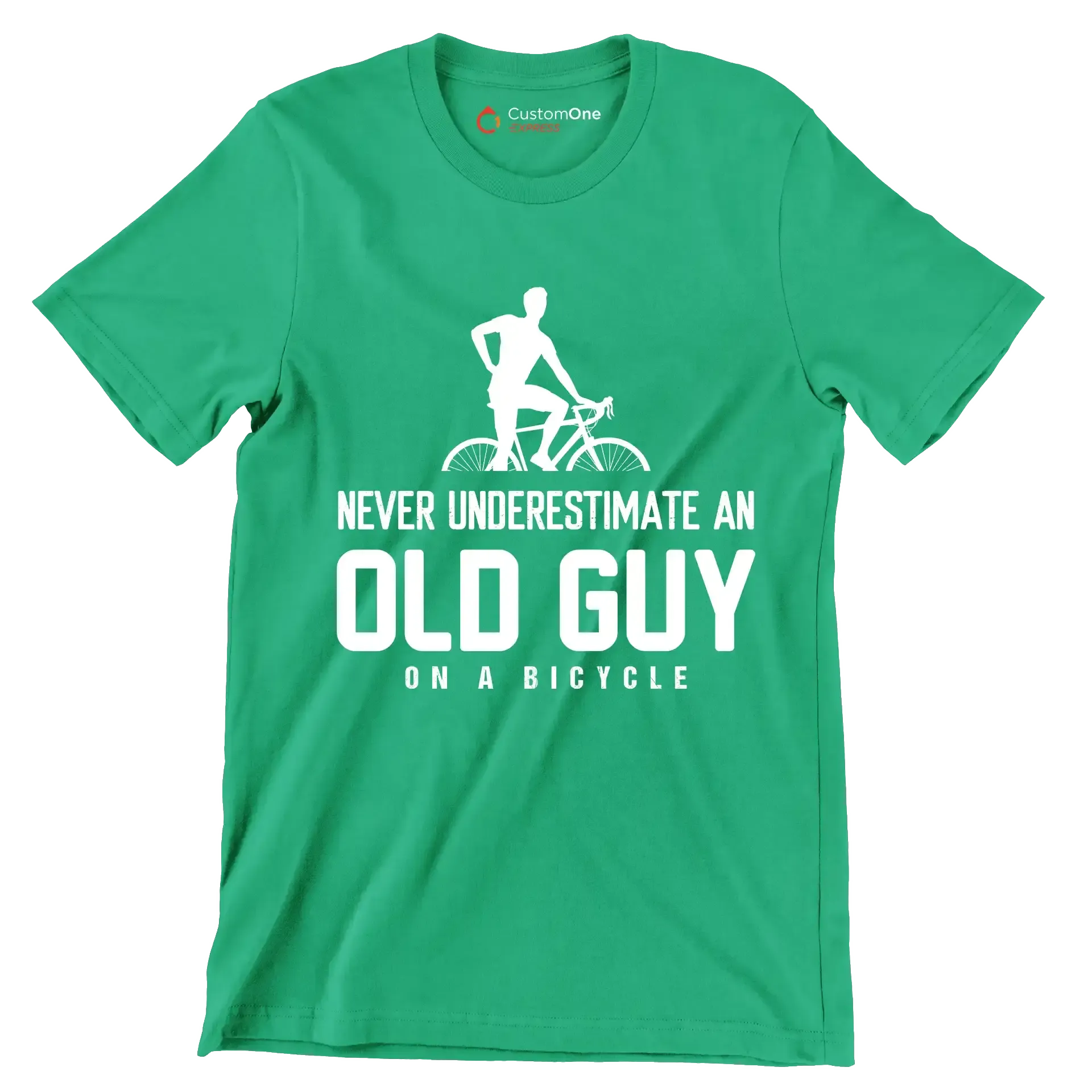 NEVER UNDERESTIMATE AN OLD GUY ON A BICYCLE - Bicycle Themed T-Shirt-Green-S-Custom One Express