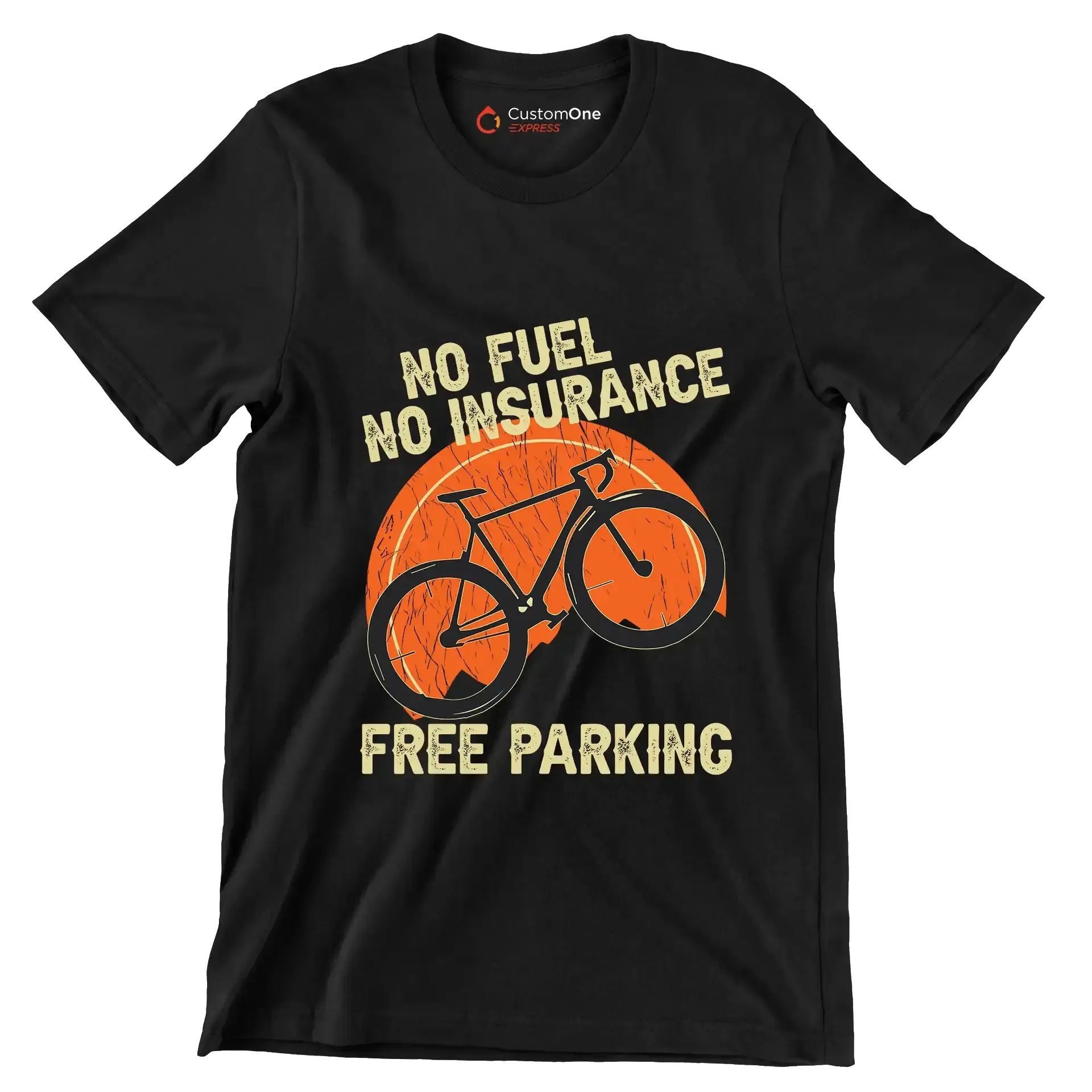 NO FUEL NO INSURANCE FREE PARKING - Bicycle Themed T-Shirt-Black-S-Custom One Express