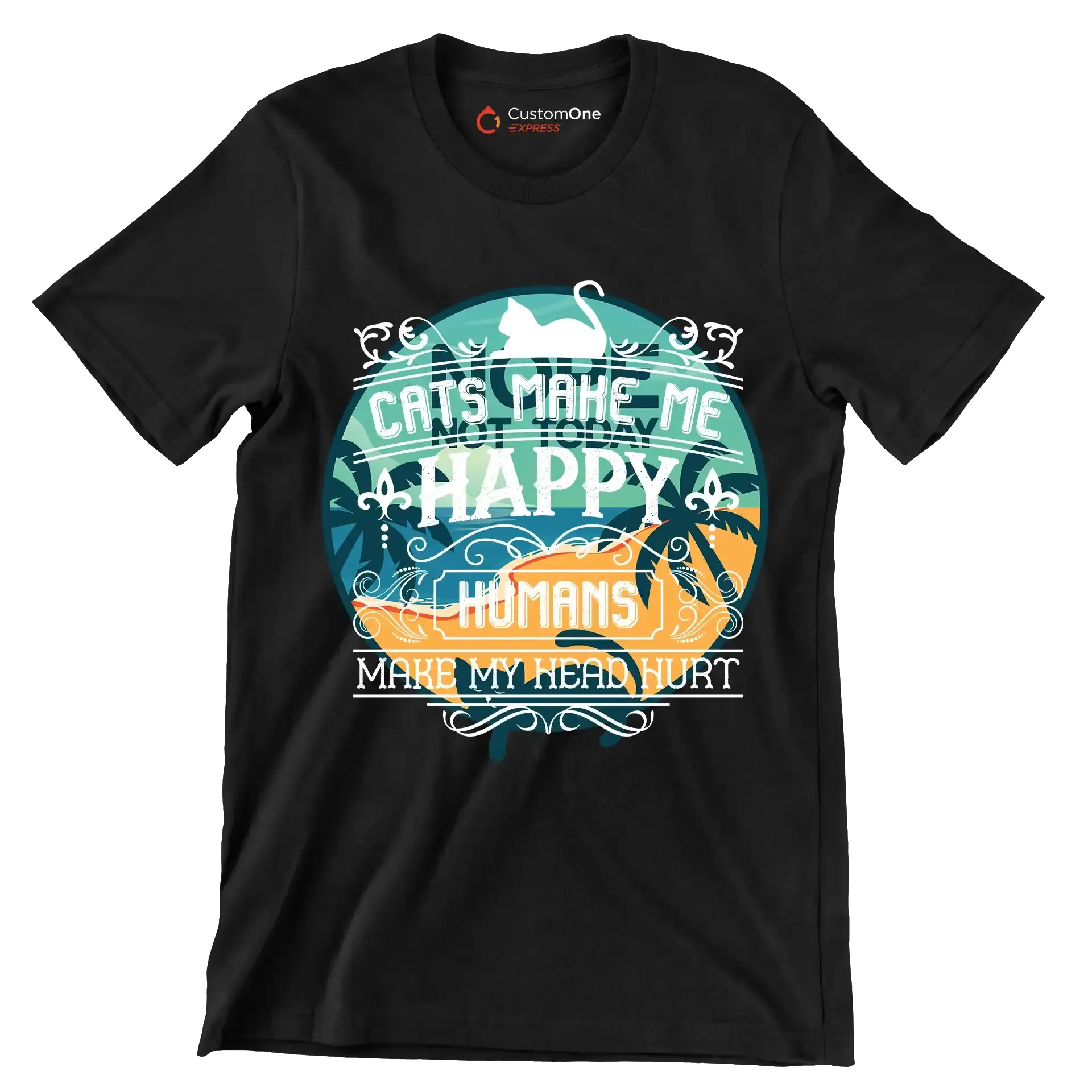 Nope not today - Cat Themed T-Shirt-Black-S-Custom One Express