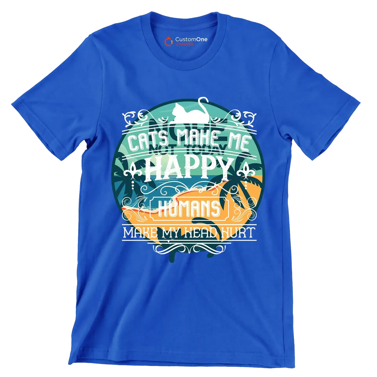 Nope not today - Cat Themed T-Shirt-Blue-S-Custom One Express