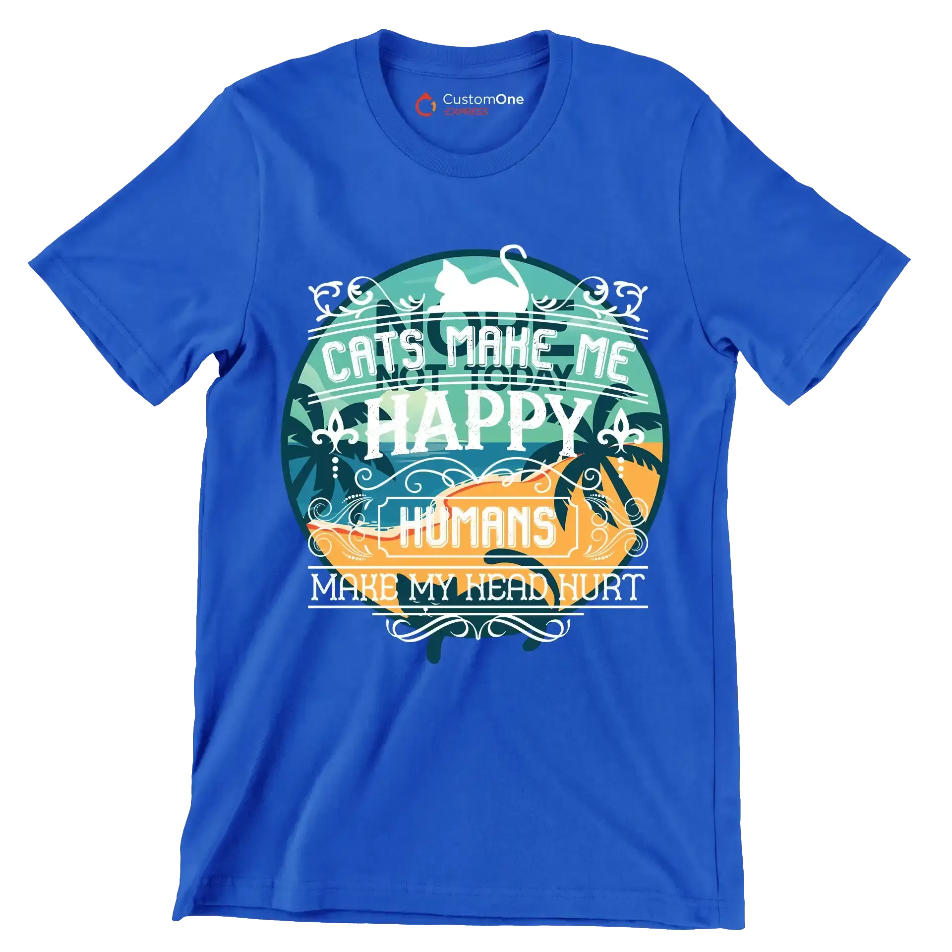 Nope not today - Cat Themed T-Shirt-Blue-S-Custom One Express