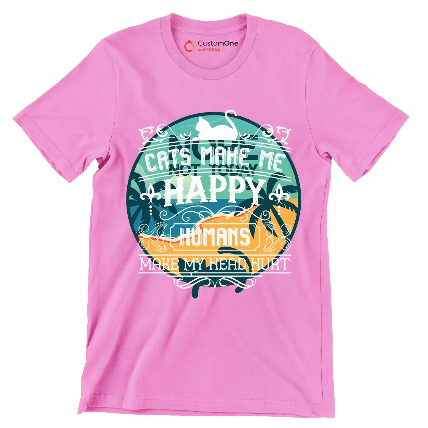 Nope not today - Cat Themed T-Shirt-Pink-S-Custom One Express