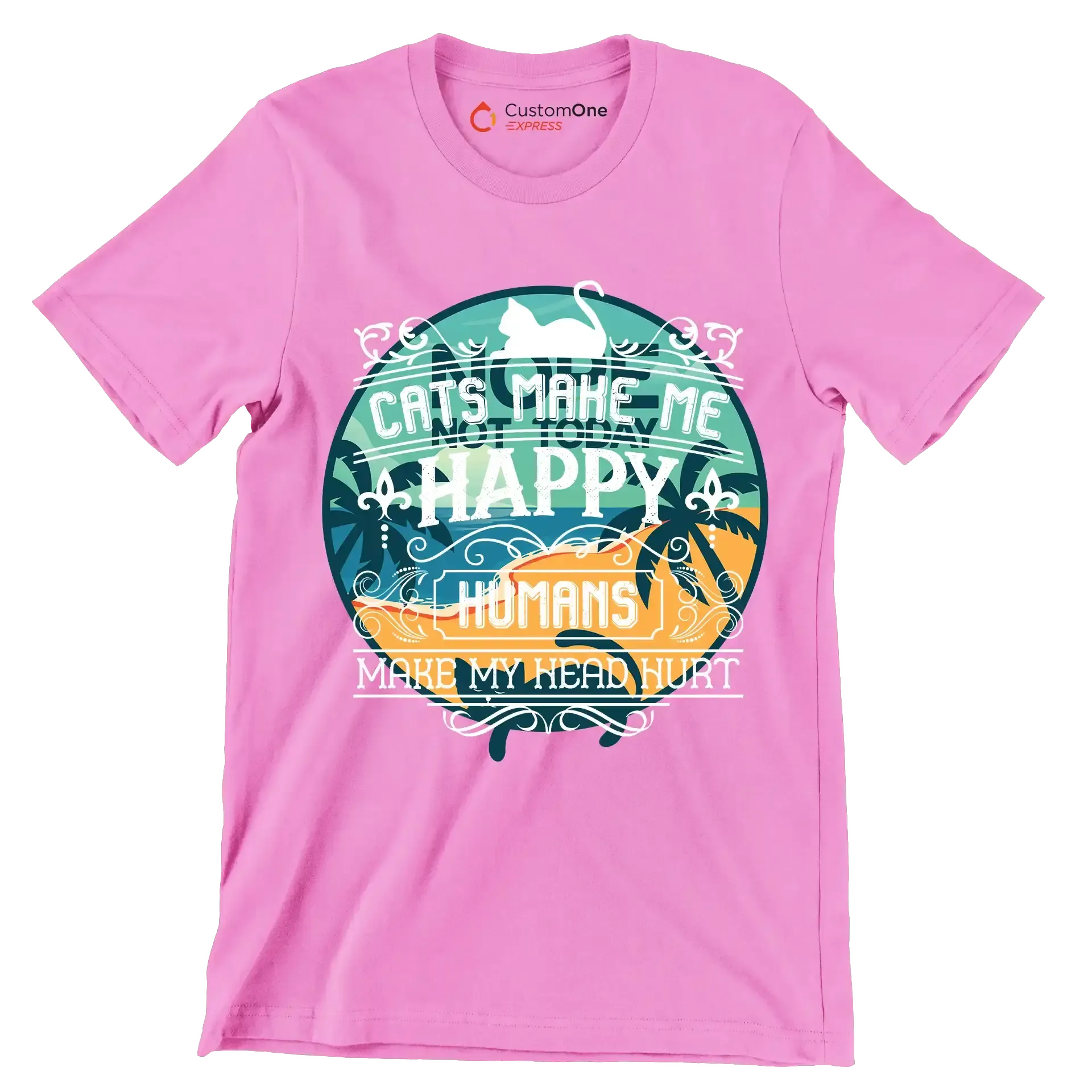Nope not today - Cat Themed T-Shirt-Pink-S-Custom One Express