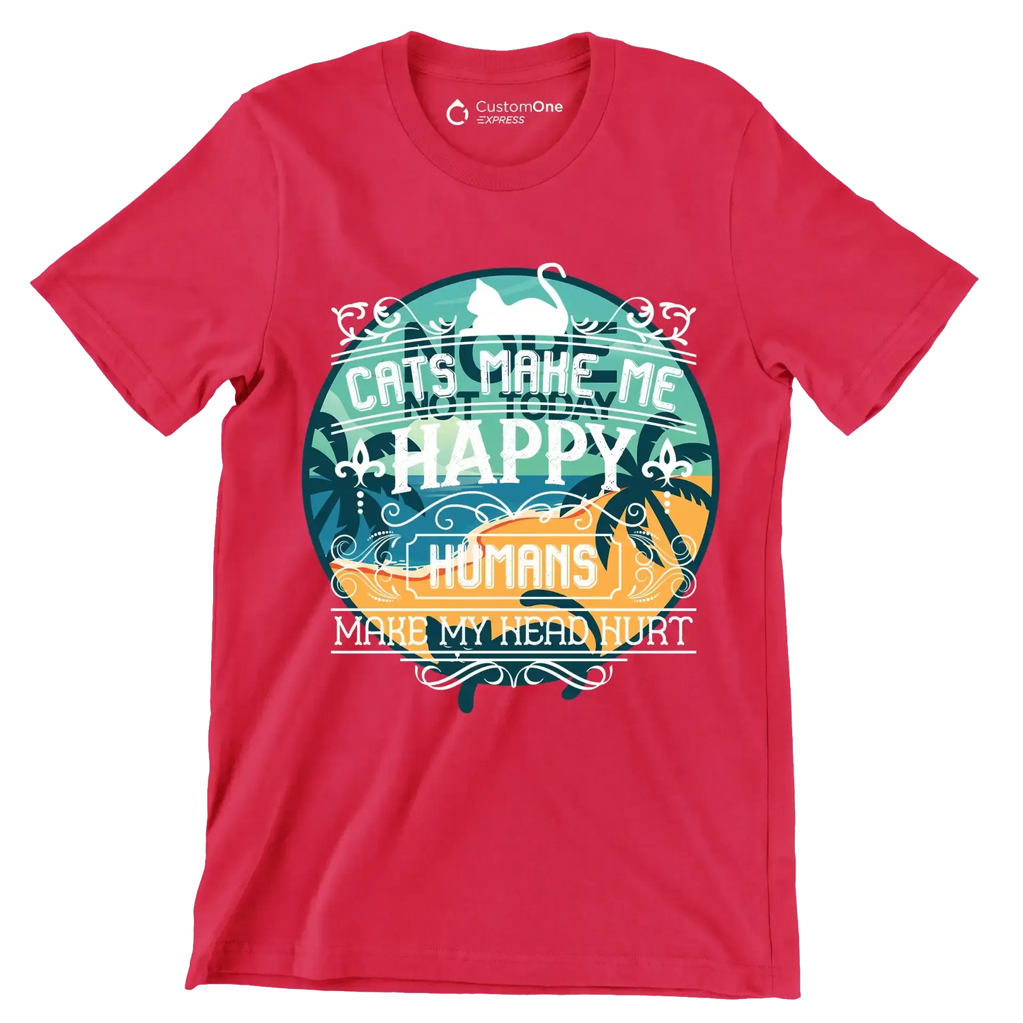 Nope not today - Cat Themed T-Shirt-Red-S-Custom One Express