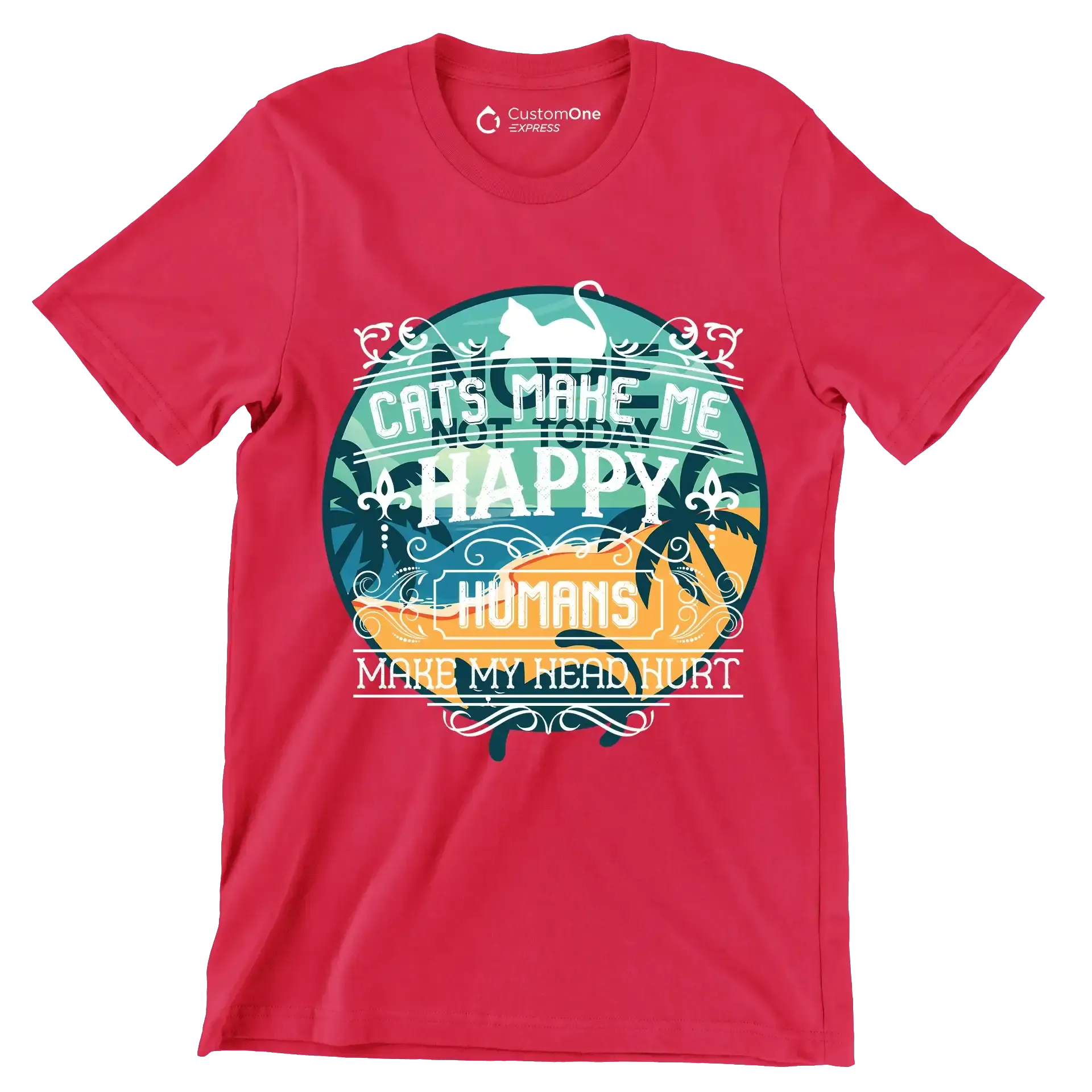 Nope not today - Cat Themed T-Shirt-Red-S-Custom One Express