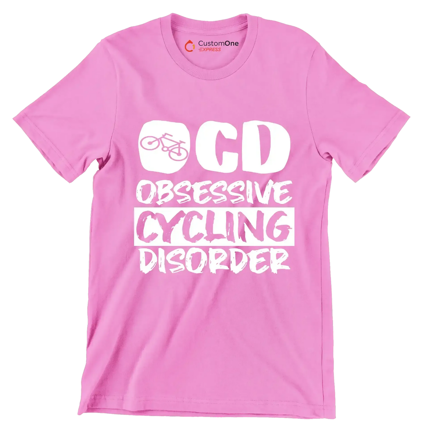 OCD OBSESSIVE CYCLING DISORDER - Bicycle Themed T-Shirt-Pink-S-Custom One Express