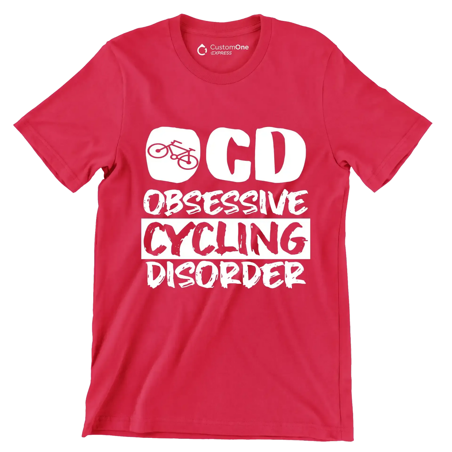 OCD OBSESSIVE CYCLING DISORDER - Bicycle Themed T-Shirt-Red-S-Custom One Express
