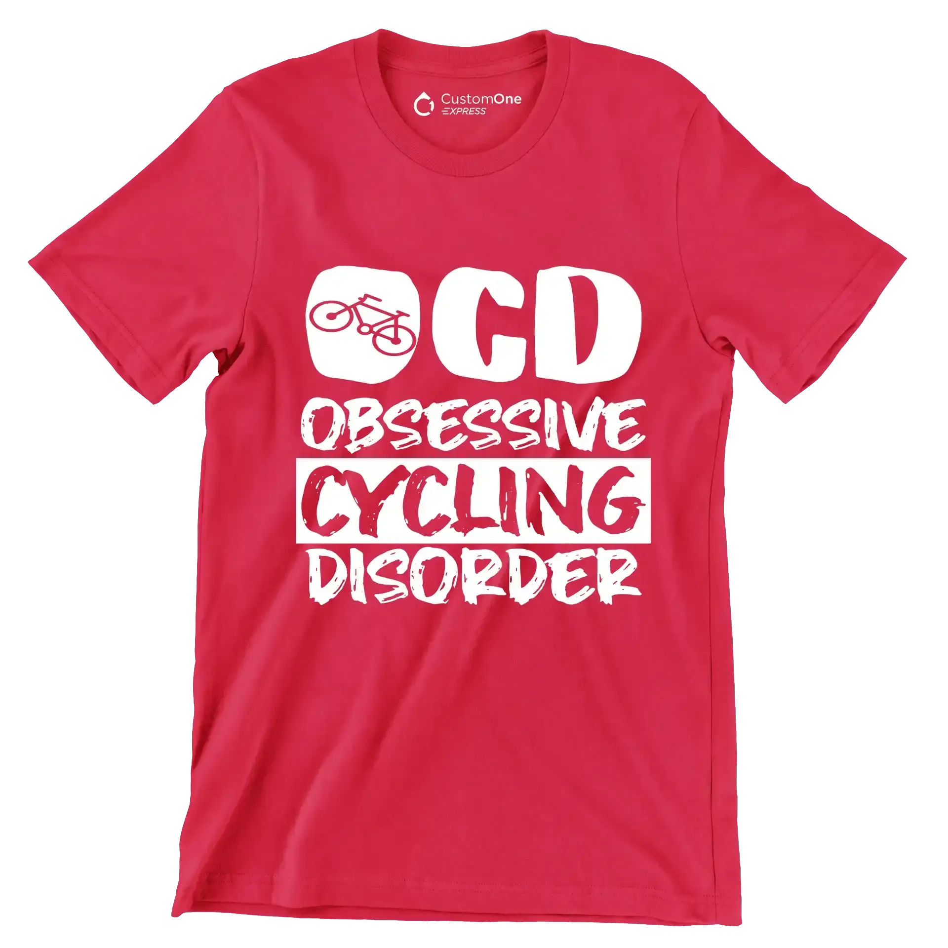 OCD OBSESSIVE CYCLING DISORDER - Bicycle Themed T-Shirt-Red-S-Custom One Express