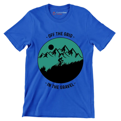 OFF THE GRID - IN THE GRAVEL - Bicycle Themed T-Shirt-Blue-S-Custom One Express