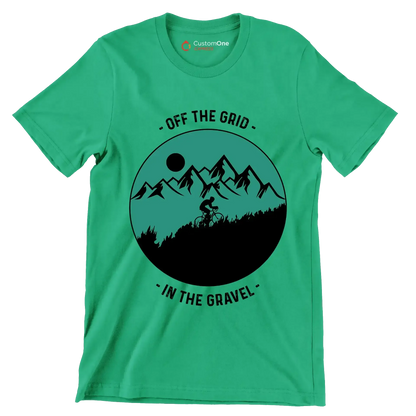 OFF THE GRID - IN THE GRAVEL - Bicycle Themed T-Shirt-Green-S-Custom One Express