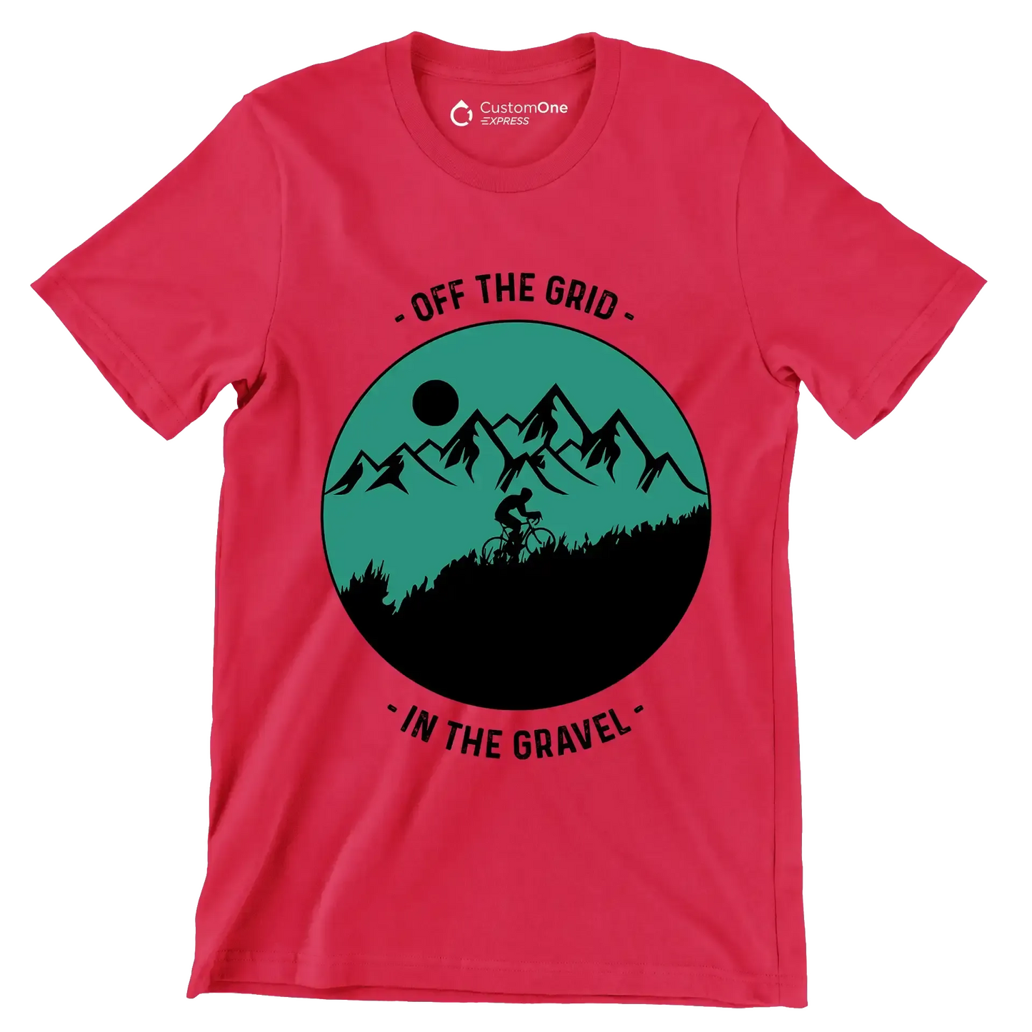 OFF THE GRID - IN THE GRAVEL - Bicycle Themed T-Shirt-Red-S-Custom One Express