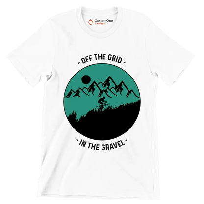 OFF THE GRID - IN THE GRAVEL - Bicycle Themed T-Shirt-White-S-Custom One Express