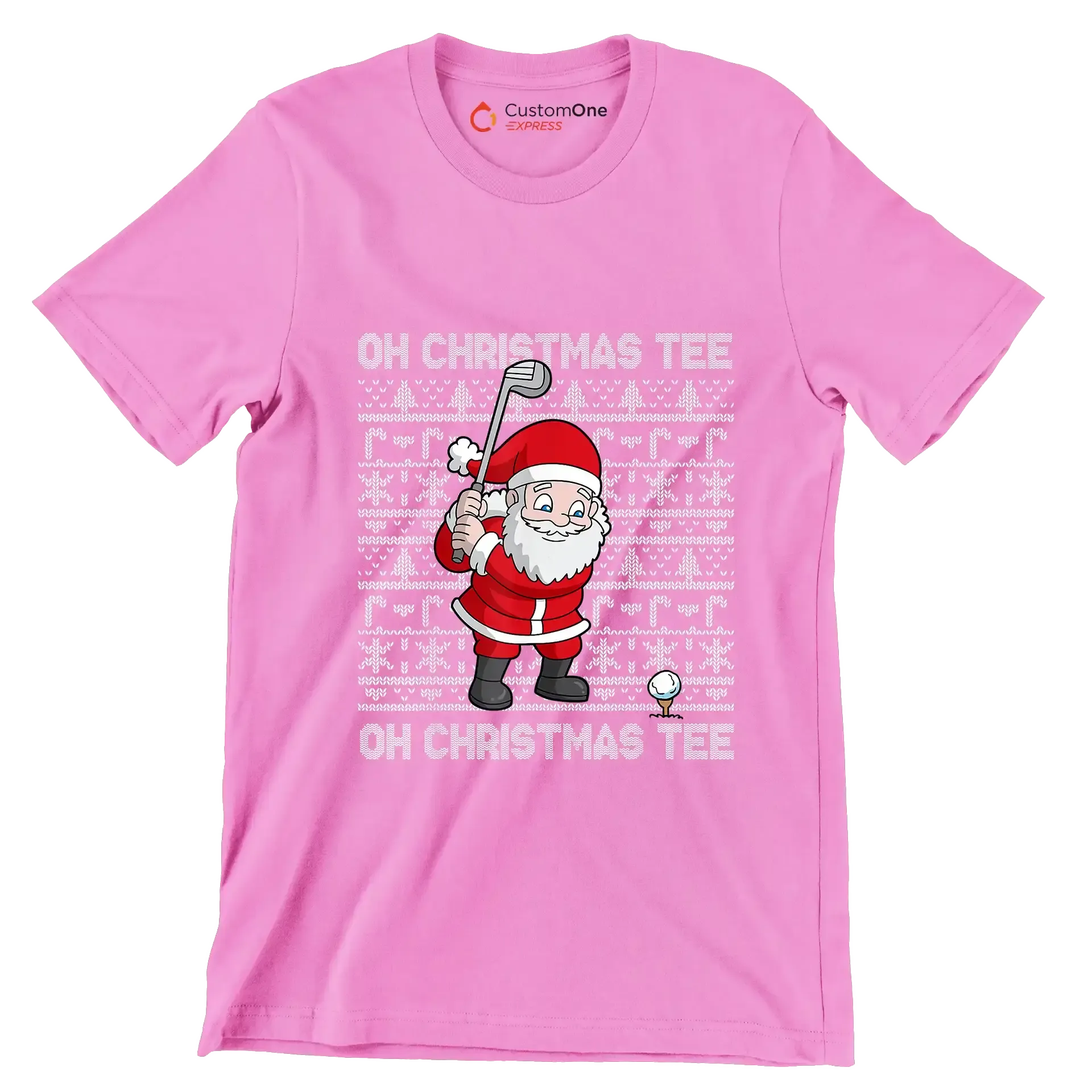 OH CHRISTMAS TEE! OH CHRISTMAS TEE! - Golf Themed T-Shirt-Pink-S-Custom One Express