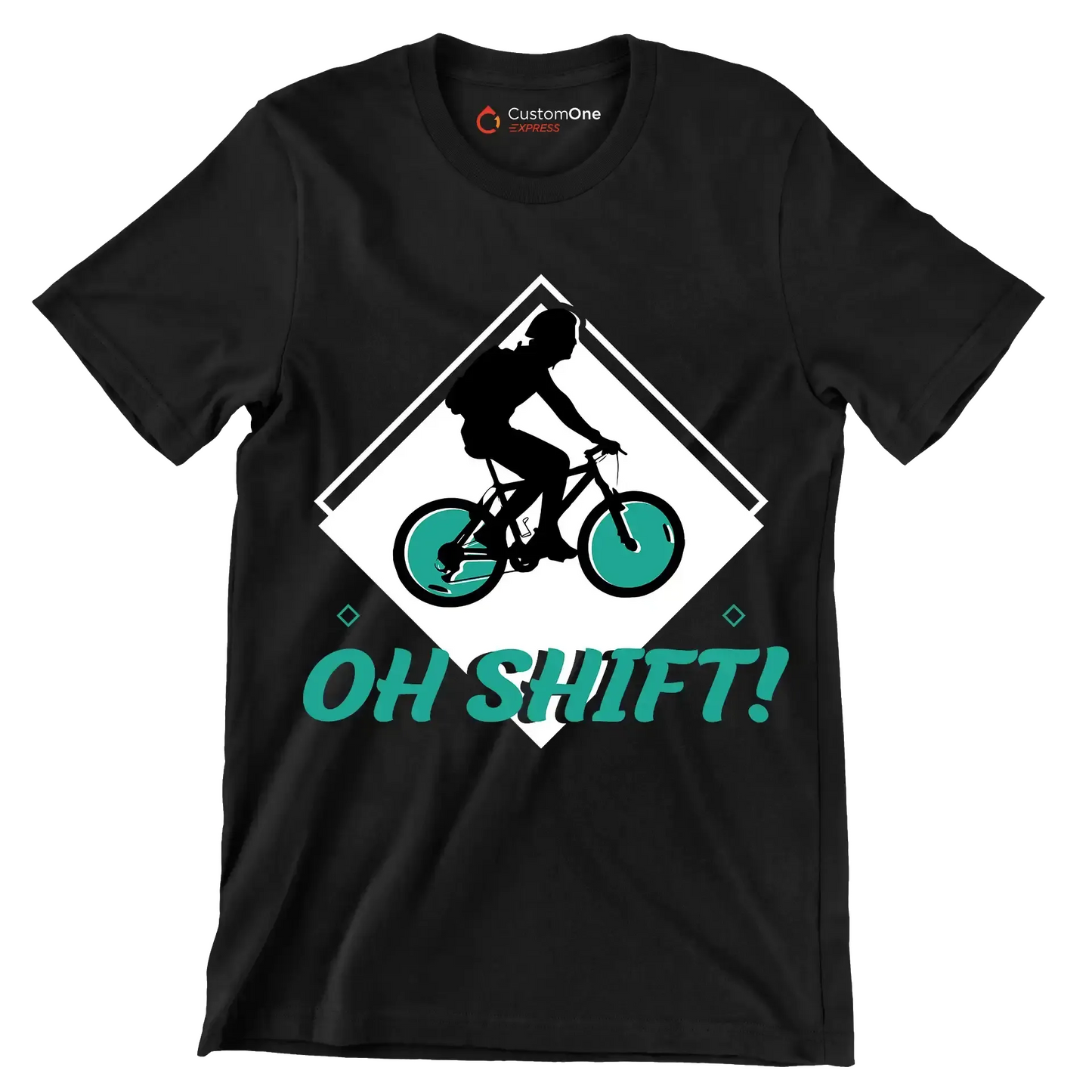 OH SHIFT - Bicycle Themed T-Shirt-Black-S-Custom One Express