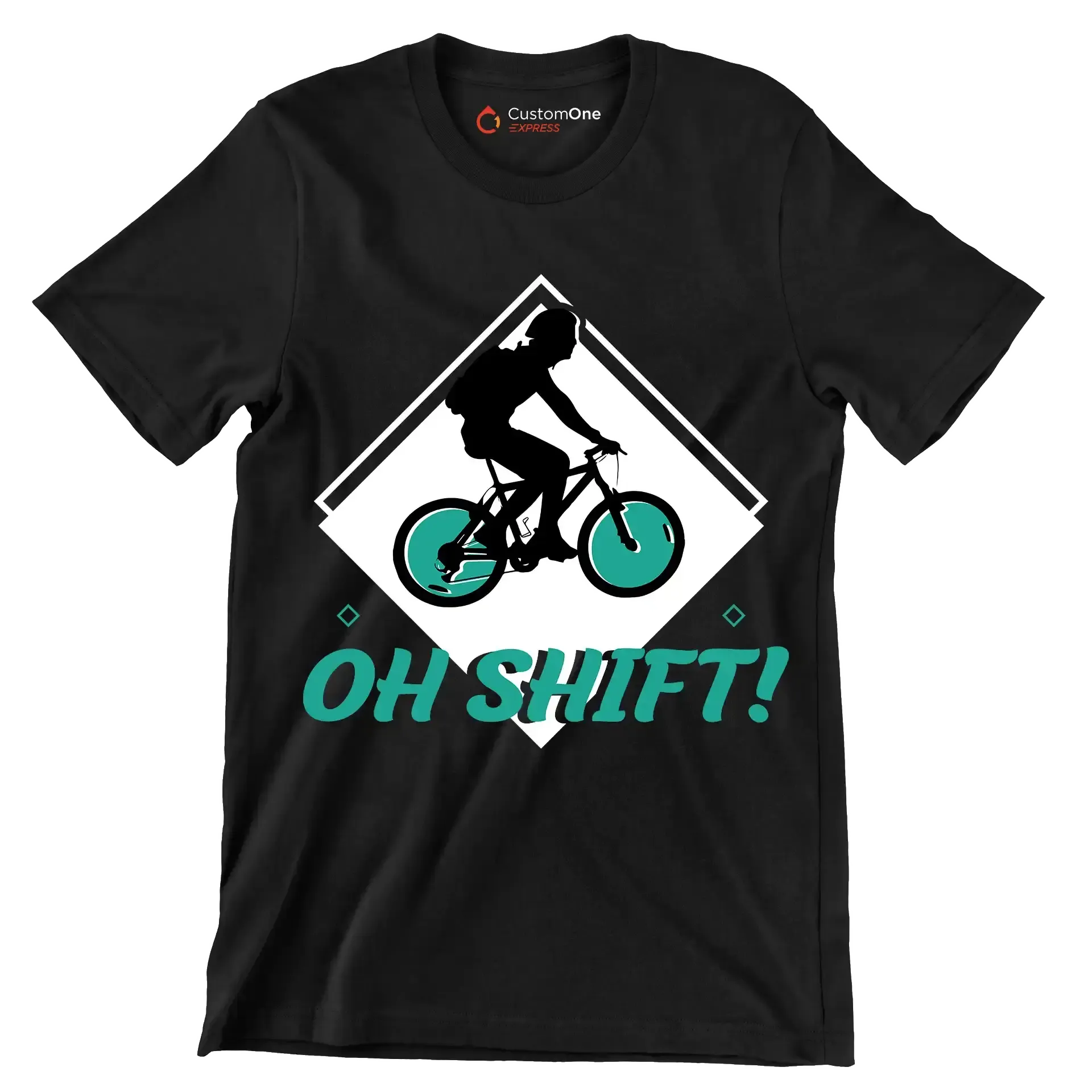OH SHIFT - Bicycle Themed T-Shirt-Black-S-Custom One Express
