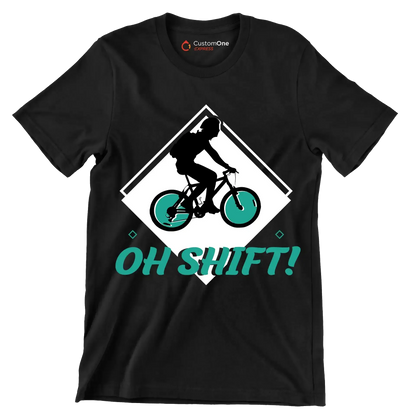 OH SHIFT - Bicycle Themed T-Shirt-Black-S-Custom One Express