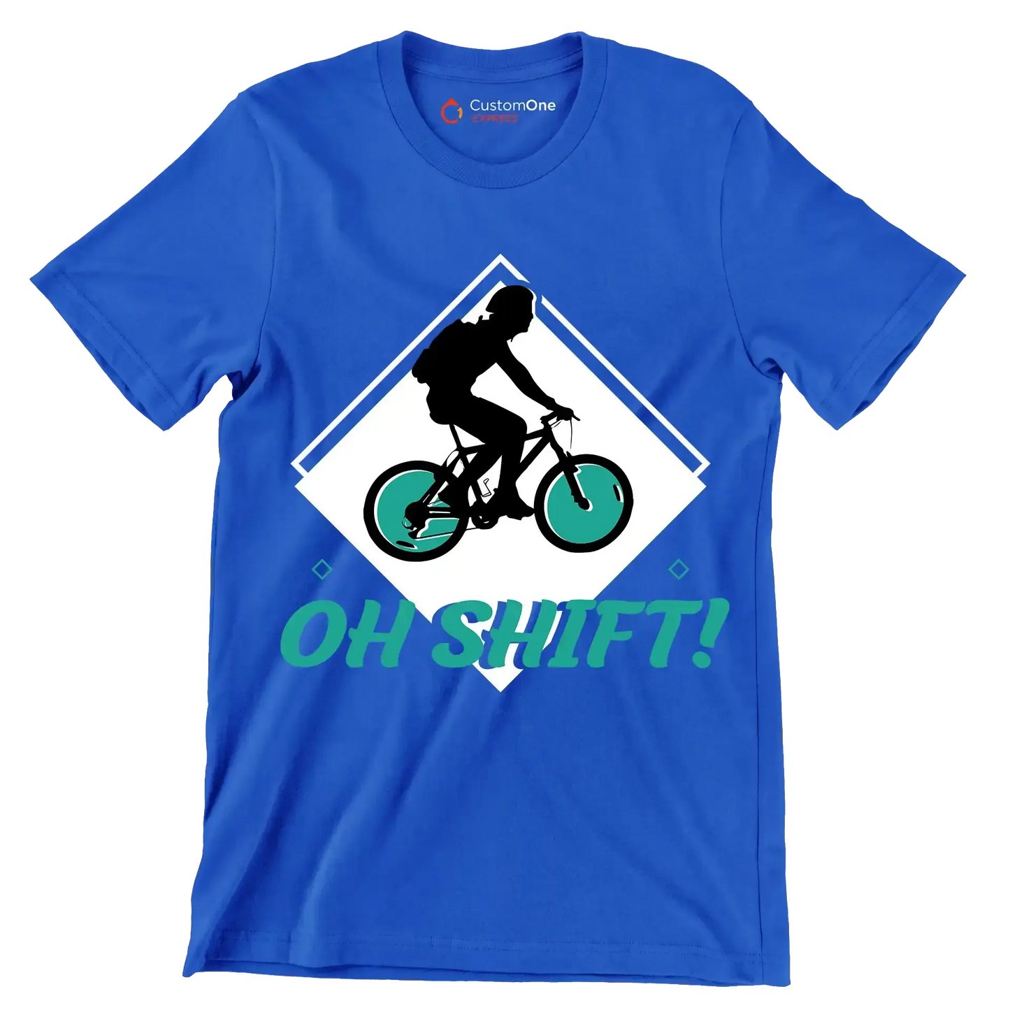 OH SHIFT - Bicycle Themed T-Shirt-Blue-S-Custom One Express