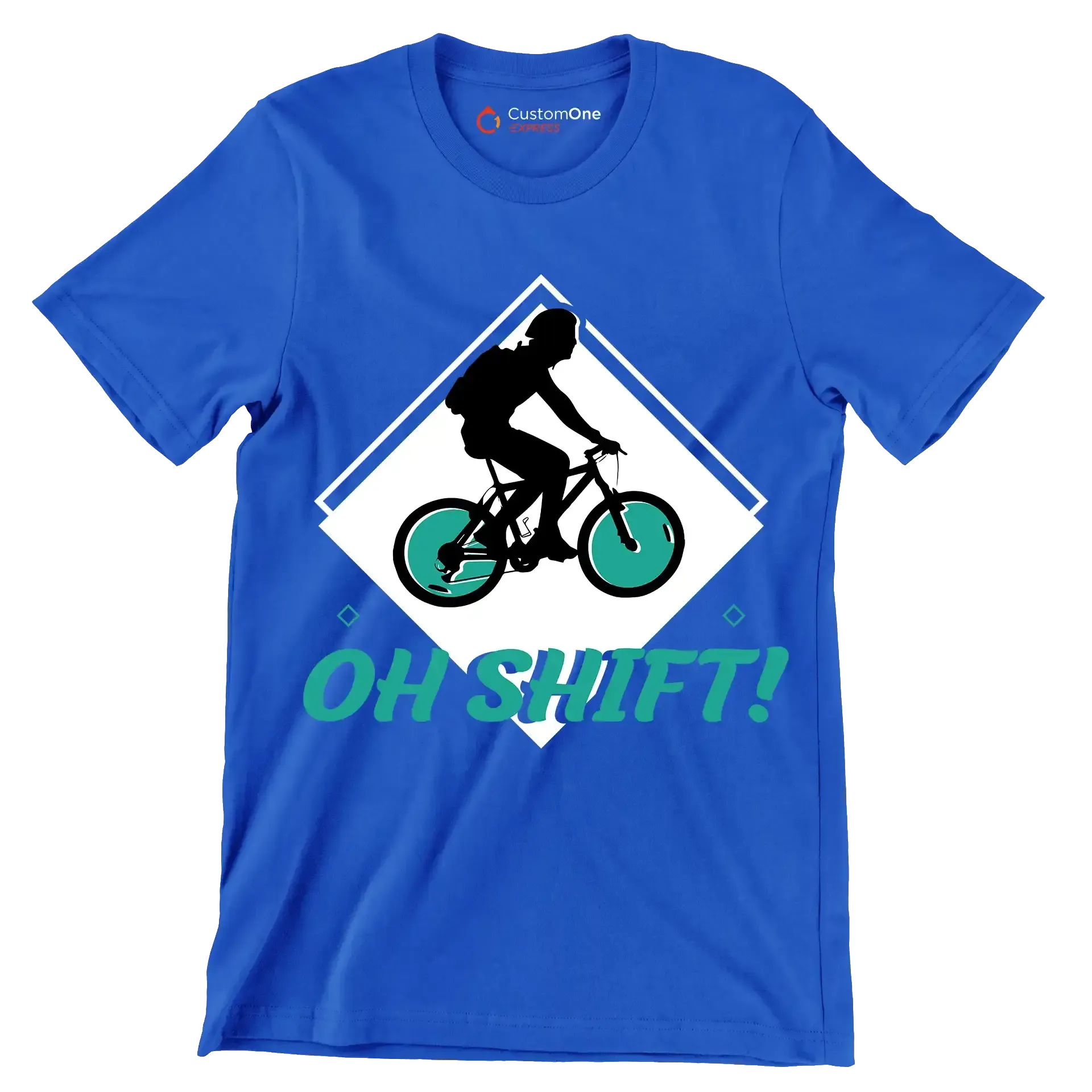 OH SHIFT - Bicycle Themed T-Shirt-Blue-S-Custom One Express