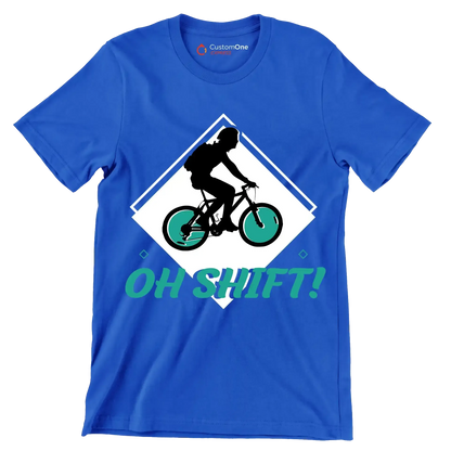 OH SHIFT - Bicycle Themed T-Shirt-Blue-S-Custom One Express