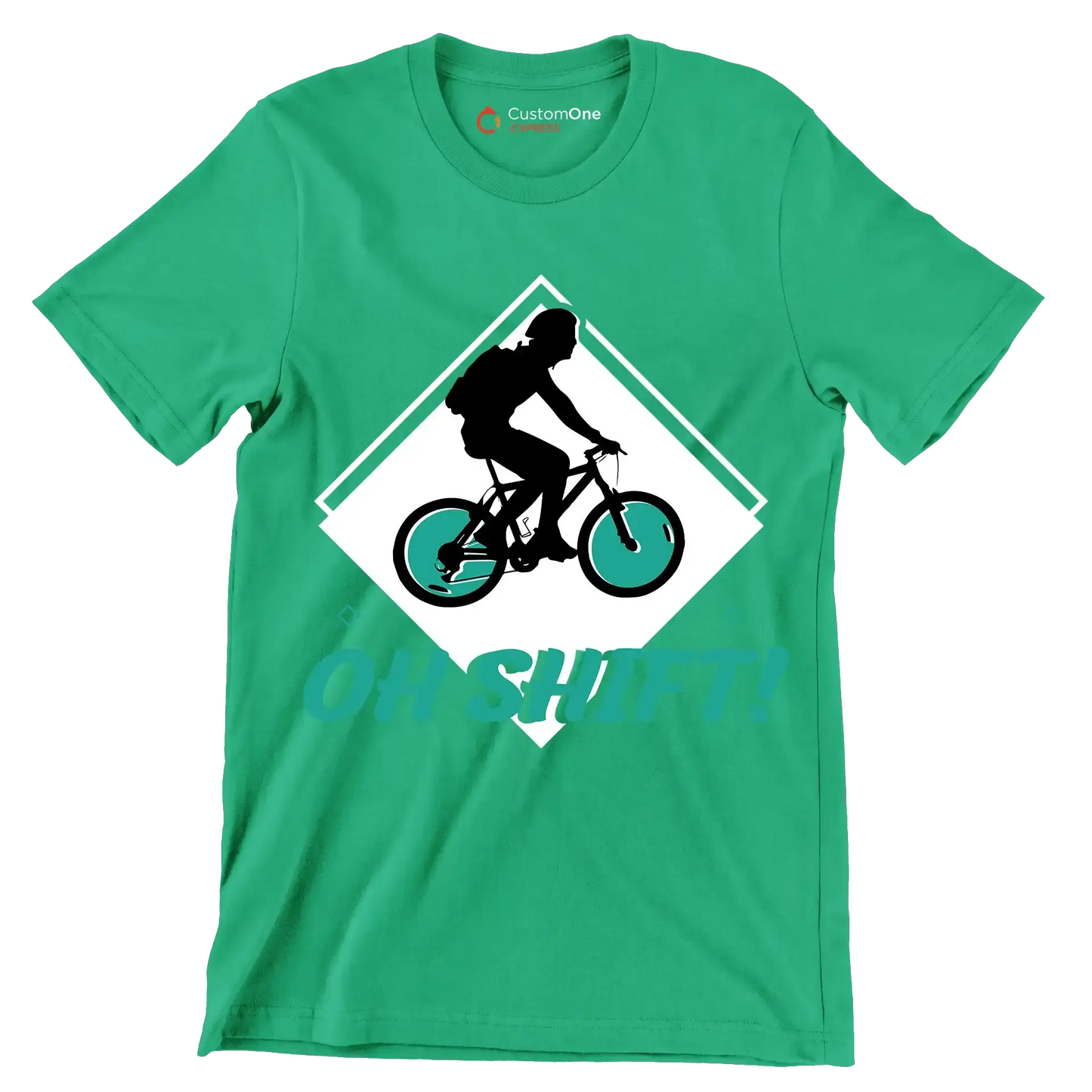 OH SHIFT - Bicycle Themed T-Shirt-Green-S-Custom One Express