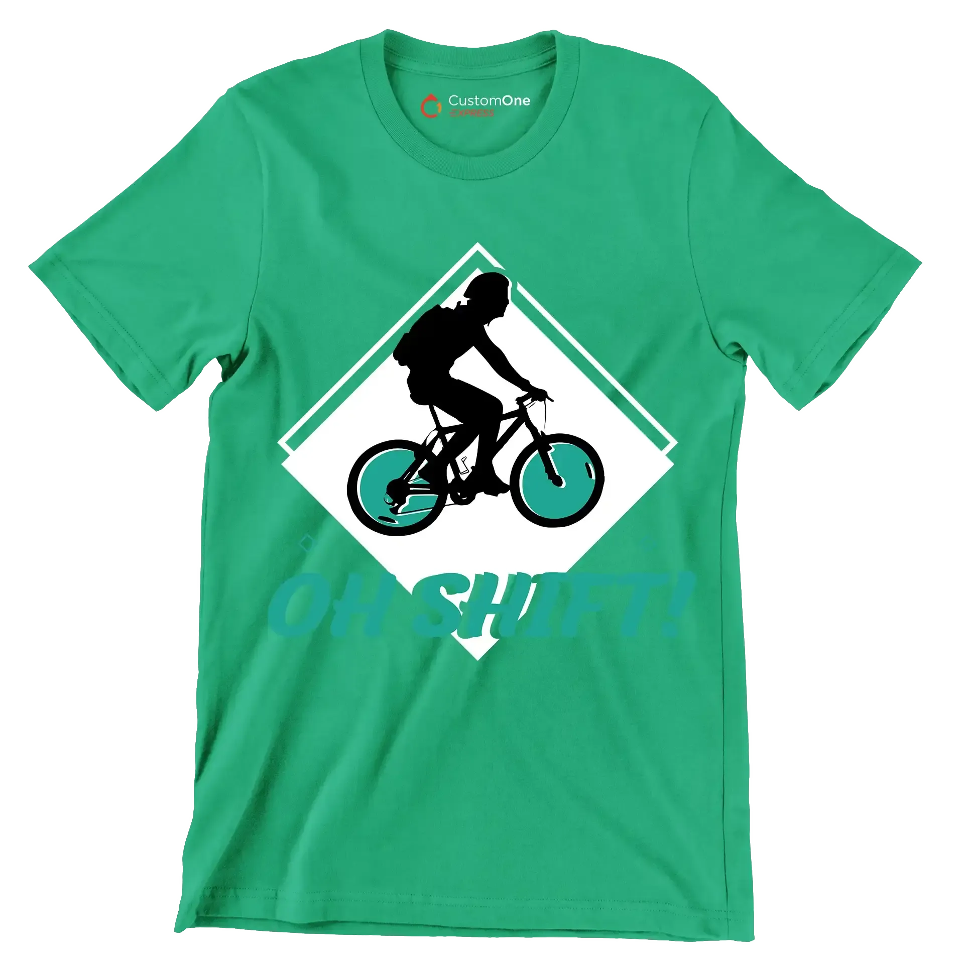 OH SHIFT - Bicycle Themed T-Shirt-Green-S-Custom One Express