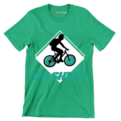 OH SHIFT - Bicycle Themed T-Shirt-Green-S-Custom One Express