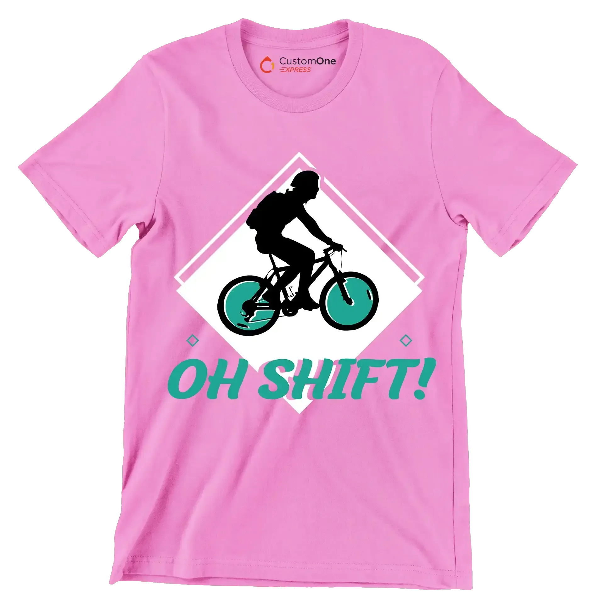 OH SHIFT - Bicycle Themed T-Shirt-Pink-S-Custom One Express