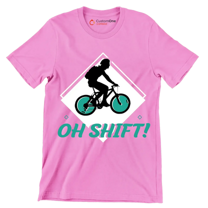 OH SHIFT - Bicycle Themed T-Shirt-Pink-S-Custom One Express
