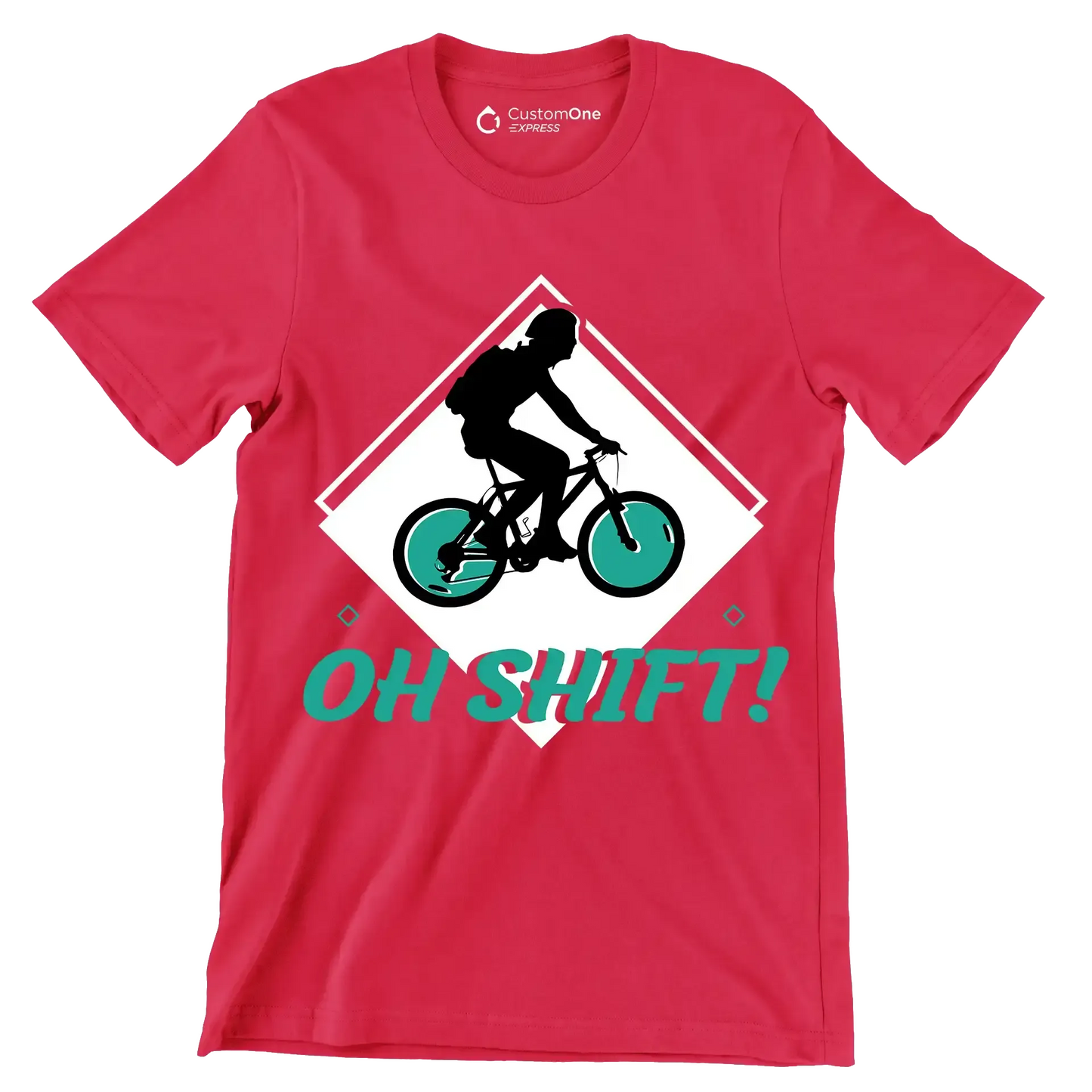 OH SHIFT - Bicycle Themed T-Shirt-Red-S-Custom One Express