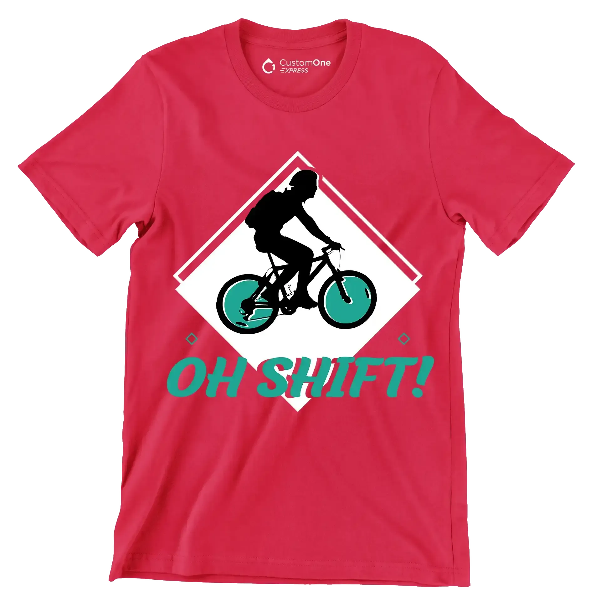 OH SHIFT - Bicycle Themed T-Shirt-Red-S-Custom One Express