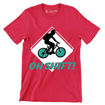 OH SHIFT - Bicycle Themed T-Shirt-Red-S-Custom One Express