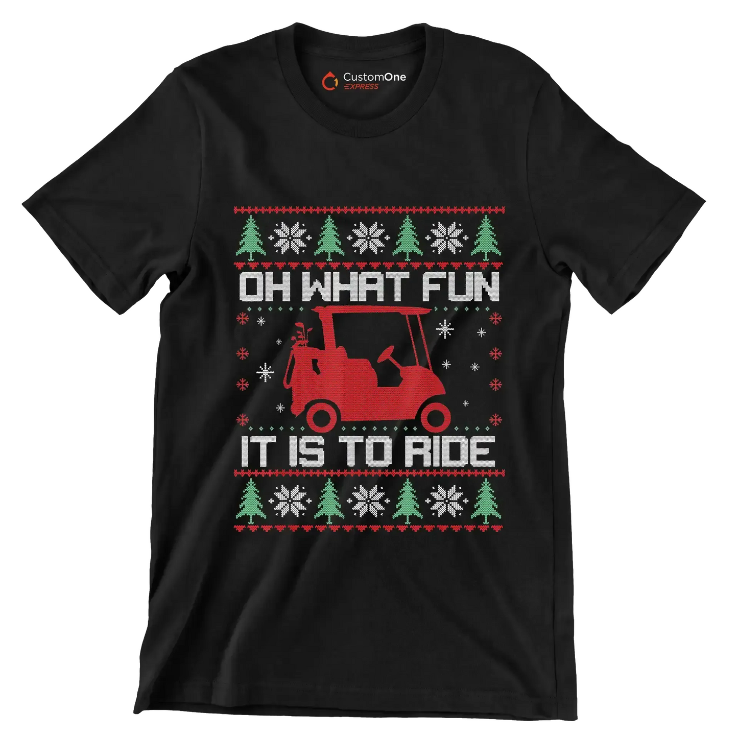 OH what fun it is to ride - Golf Themed T-Shirt-Black-S-Custom One Express