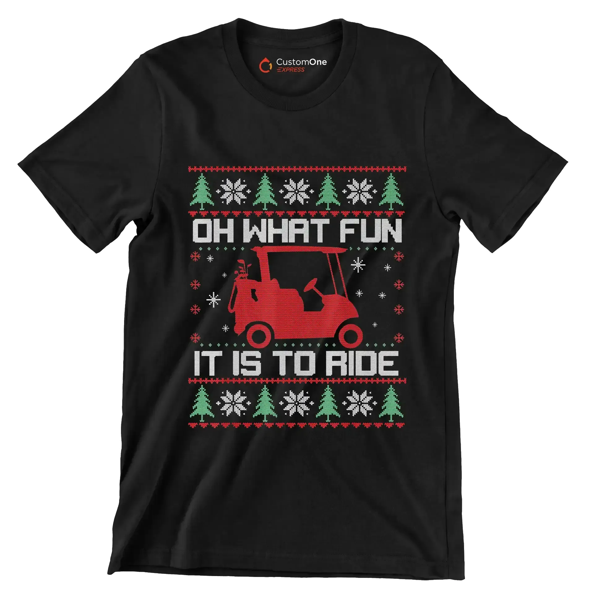 OH what fun it is to ride - Golf Themed T-Shirt-Black-S-Custom One Express