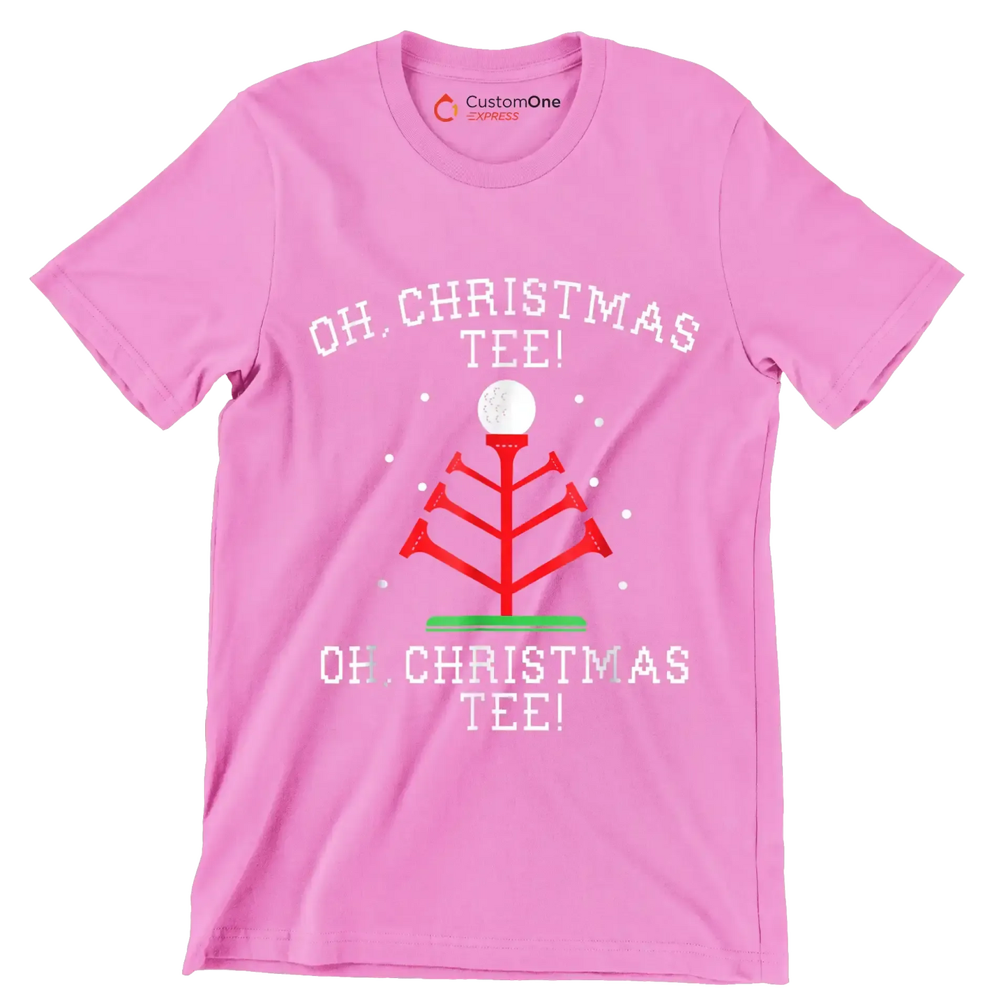 OH. CHRISTMAS TEE! OH. CHRISTMAS TEE! - Golf Themed T-Shirt-Pink-S-Custom One Express