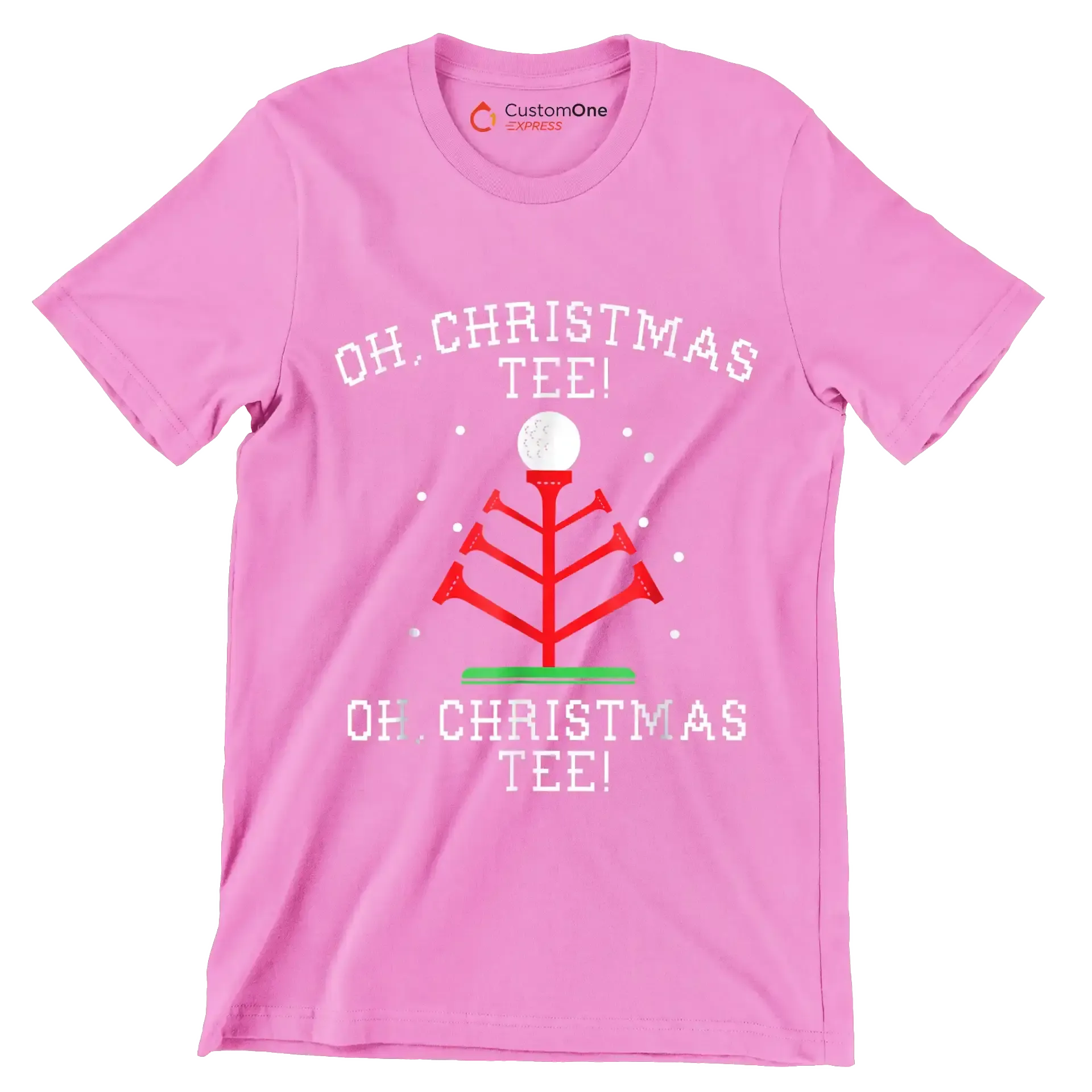 OH. CHRISTMAS TEE! OH. CHRISTMAS TEE! - Golf Themed T-Shirt-Pink-S-Custom One Express