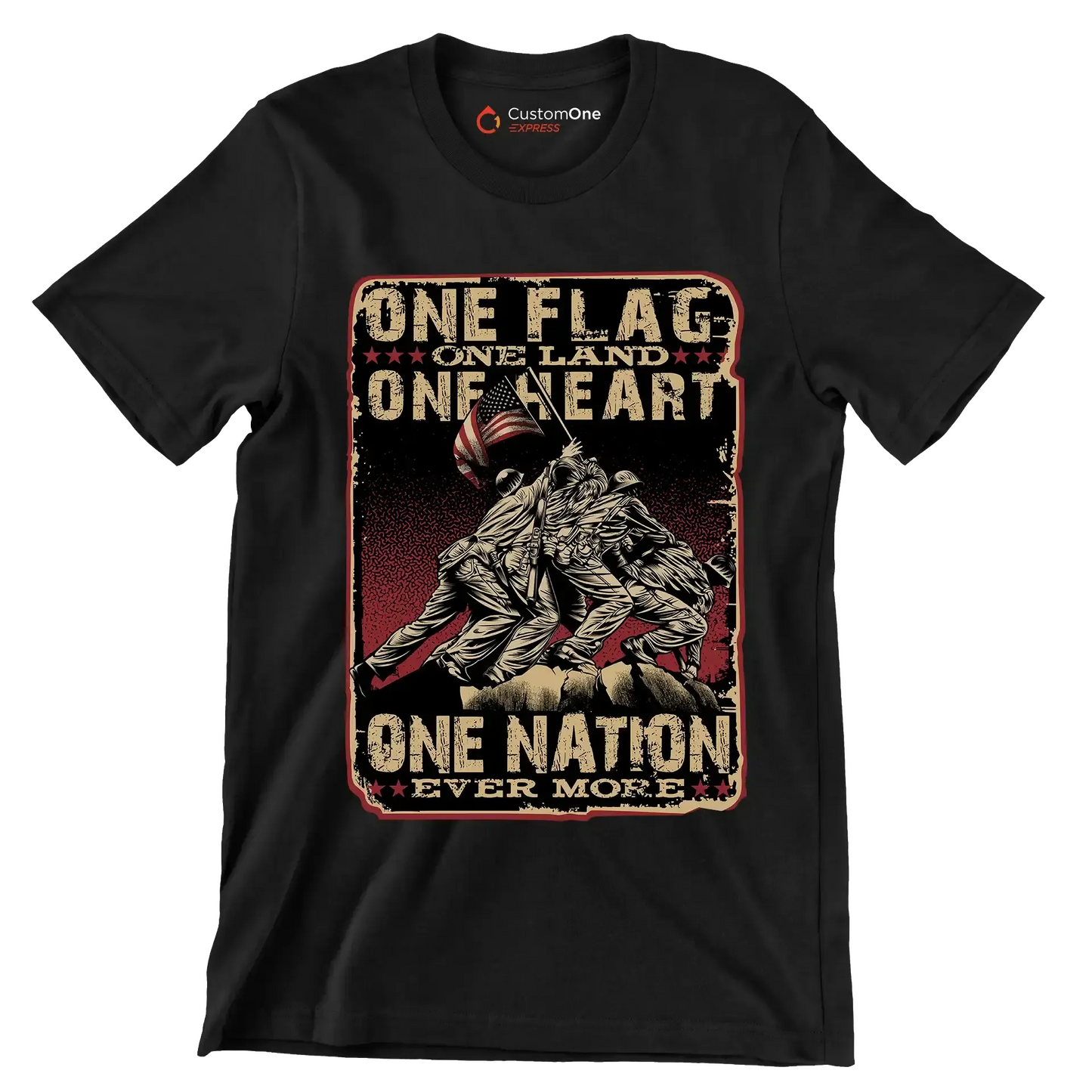 ONE FLAG, ONE LAND, ONE HEART, ONE NATION EVER MORE - Veterans Themed T-Shirt-Black-Custom One Express