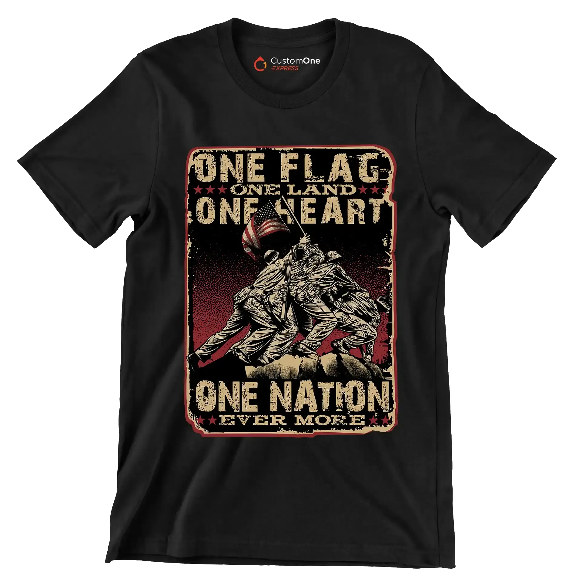 ONE FLAG, ONE LAND, ONE HEART, ONE NATION EVER MORE - Veterans Themed T-Shirt-Black-Custom One Express