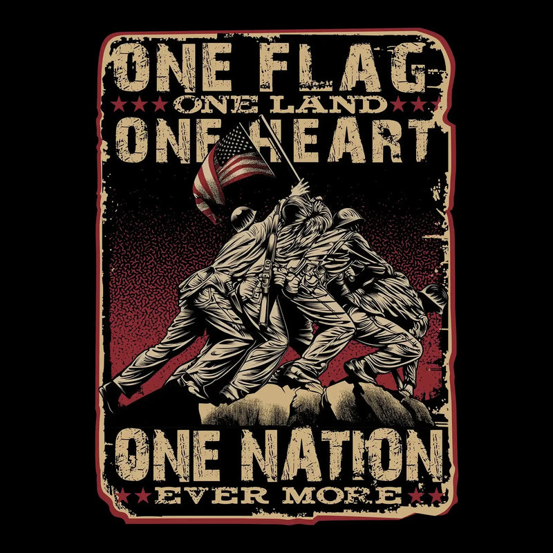 ONE FLAG, ONE LAND, ONE HEART, ONE NATION EVER MORE - Veterans Themed T-Shirt-Black-Custom One Express