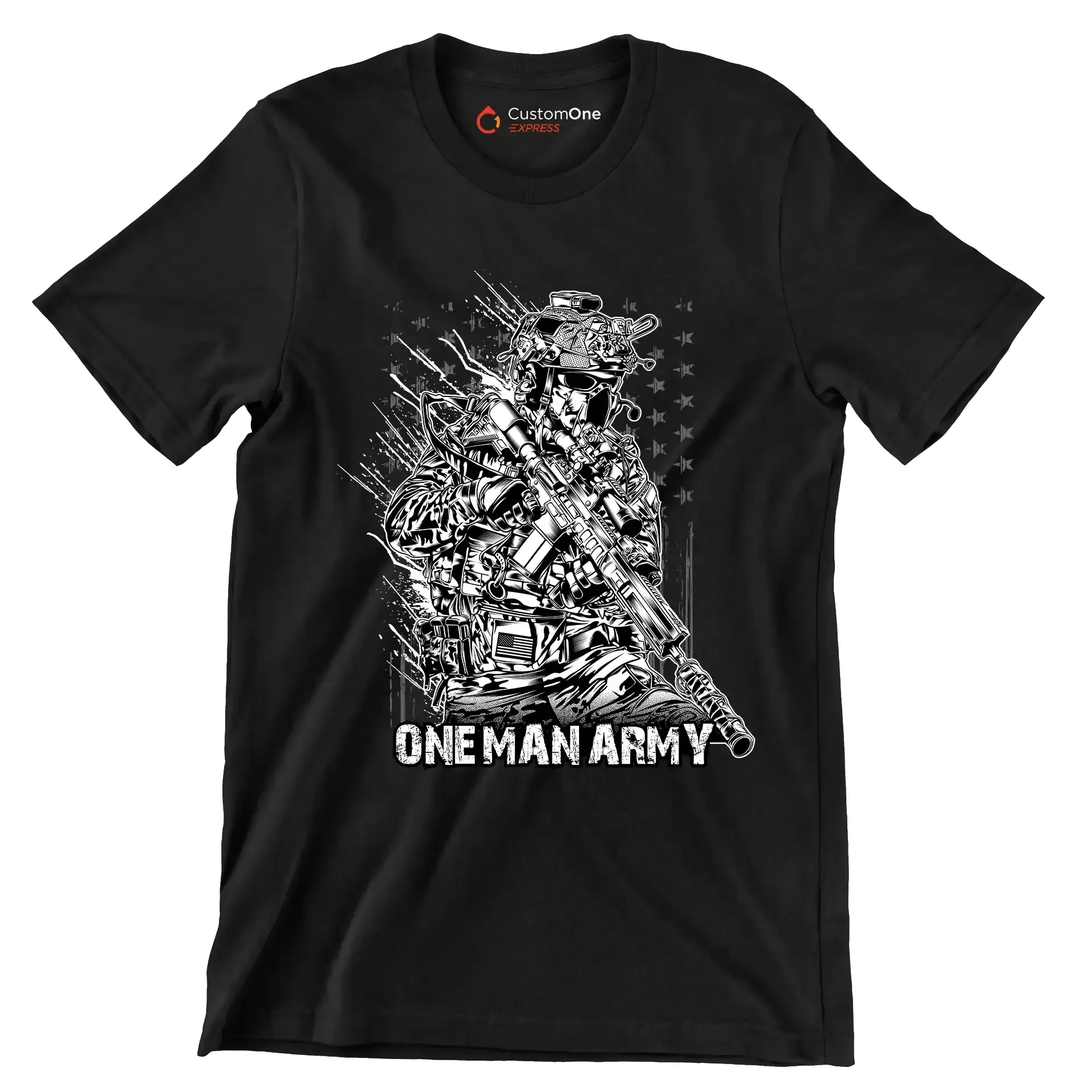 ONE MAN ARMY ILLUSTRATION SOLDIER - Veterans Themed T-Shirt-Black-S-Custom One Express