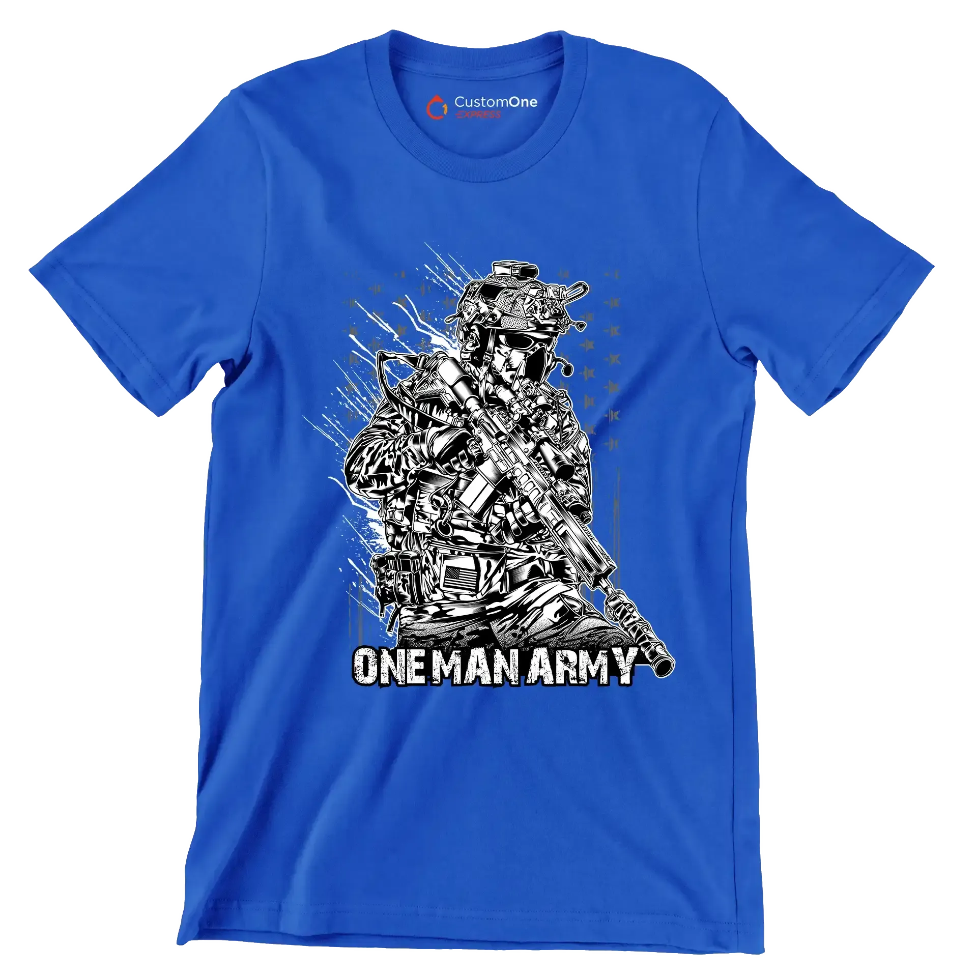 ONE MAN ARMY ILLUSTRATION SOLDIER - Veterans Themed T-Shirt-Blue-S-Custom One Express