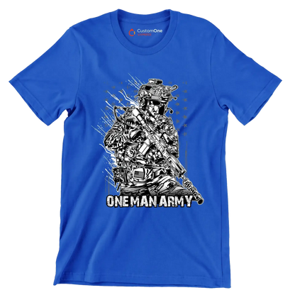 ONE MAN ARMY ILLUSTRATION SOLDIER - Veterans Themed T-Shirt-Blue-S-Custom One Express