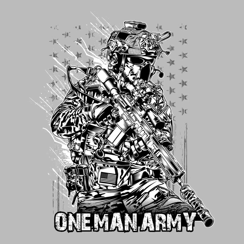 ONE MAN ARMY ILLUSTRATION SOLDIER - Veterans Themed T-Shirt-Black-S-Custom One Express
