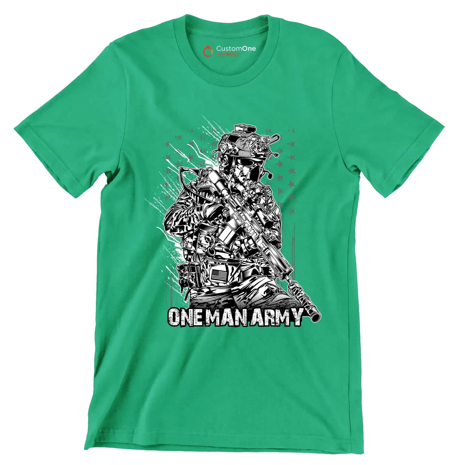 ONE MAN ARMY ILLUSTRATION SOLDIER - Veterans Themed T-Shirt-Green-S-Custom One Express
