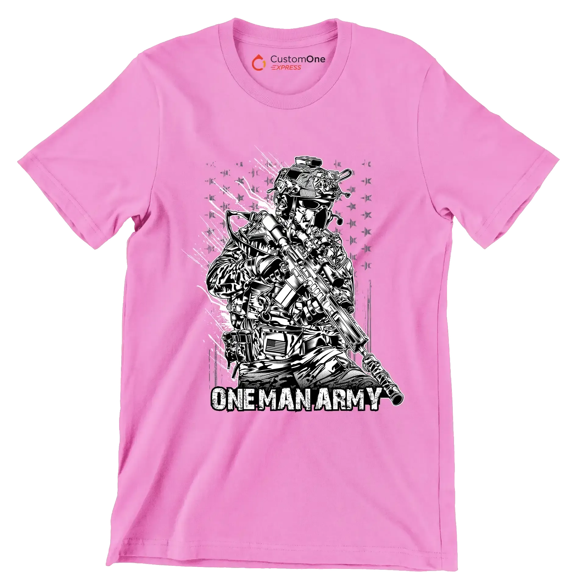 ONE MAN ARMY ILLUSTRATION SOLDIER - Veterans Themed T-Shirt-Pink-S-Custom One Express