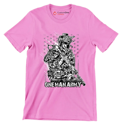 ONE MAN ARMY ILLUSTRATION SOLDIER - Veterans Themed T-Shirt-Pink-S-Custom One Express