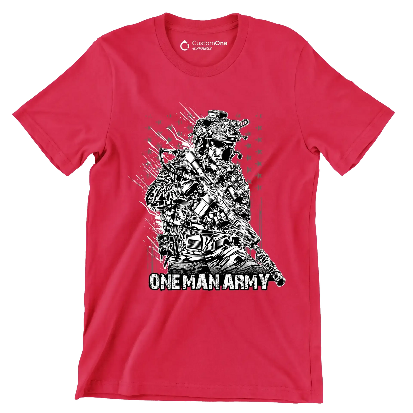 ONE MAN ARMY ILLUSTRATION SOLDIER - Veterans Themed T-Shirt-Red-S-Custom One Express