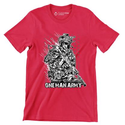 ONE MAN ARMY ILLUSTRATION SOLDIER - Veterans Themed T-Shirt-Red-S-Custom One Express