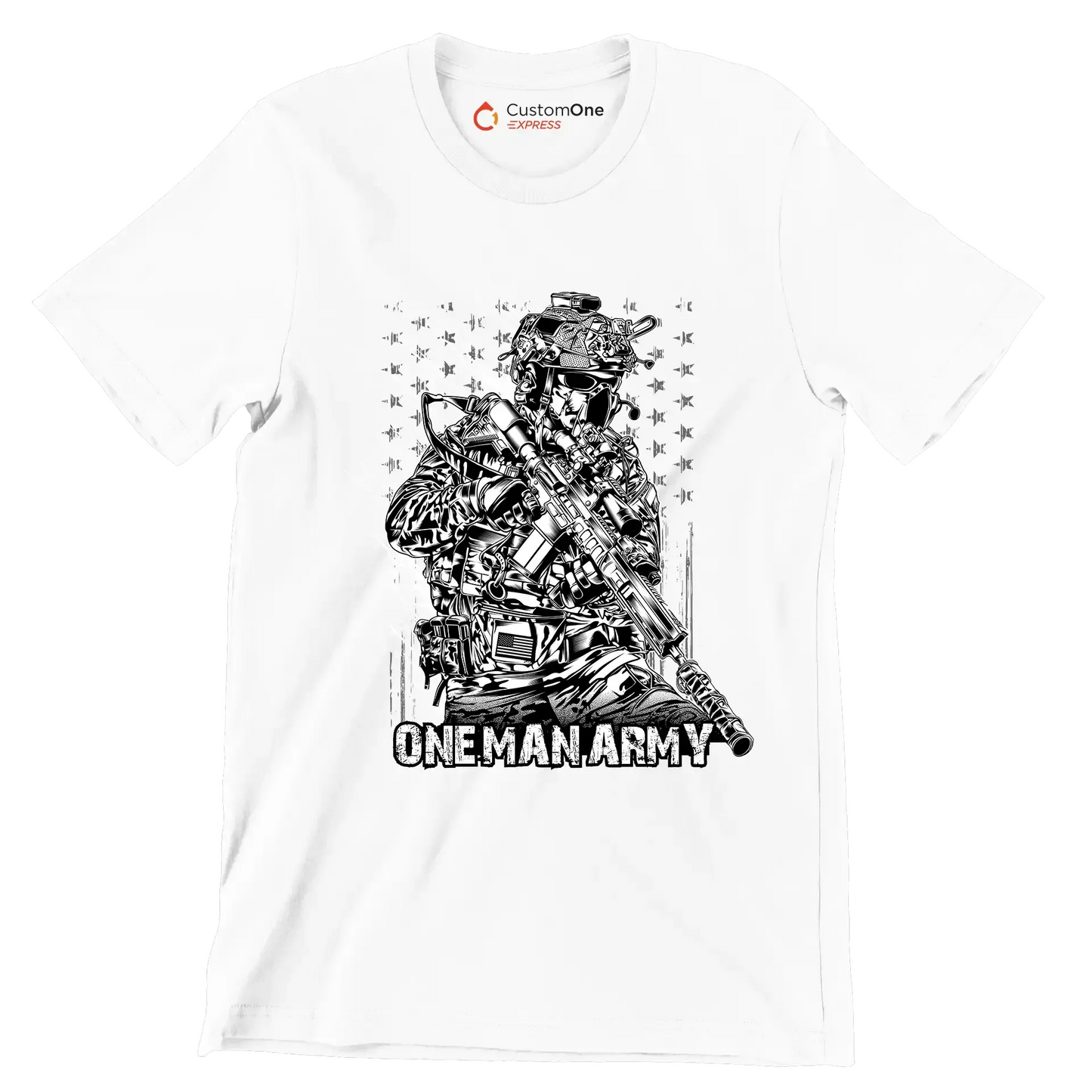ONE MAN ARMY ILLUSTRATION SOLDIER - Veterans Themed T-Shirt-White-S-Custom One Express