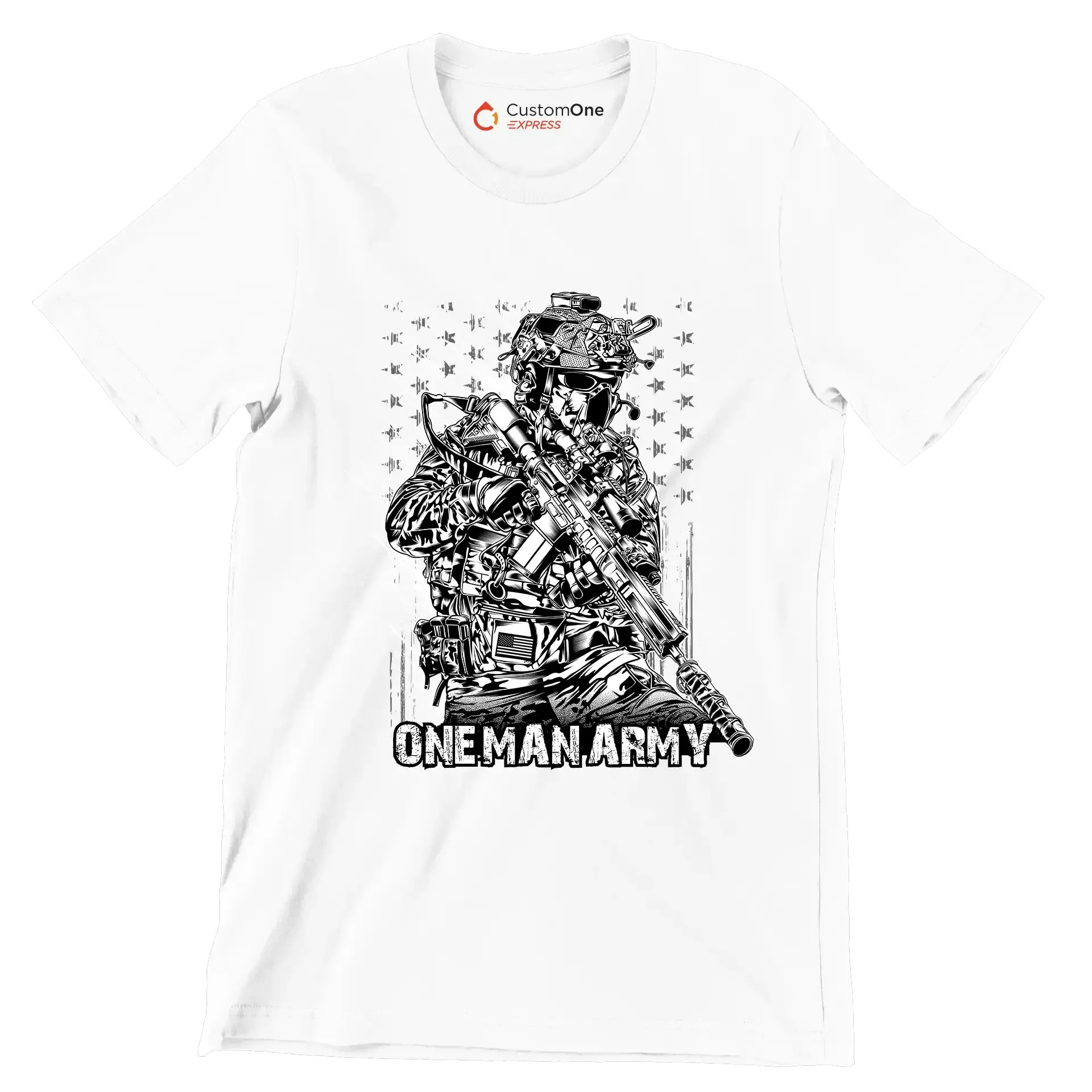ONE MAN ARMY ILLUSTRATION SOLDIER - Veterans Themed T-Shirt-White-S-Custom One Express