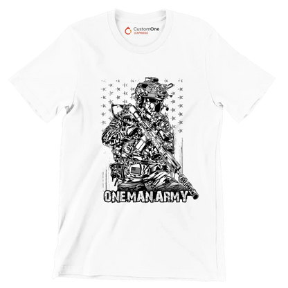 ONE MAN ARMY ILLUSTRATION SOLDIER - Veterans Themed T-Shirt-White-S-Custom One Express